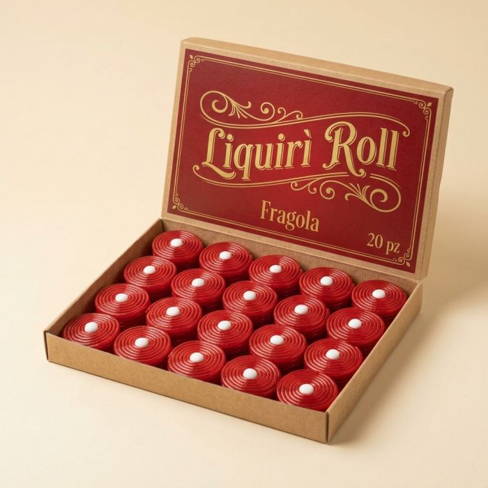 Liquirì Roll Fragola - Rotelle rosse, box 20 pezzi Liquirì Roll Fragola - Rotelle rosse, box 20 pezzi