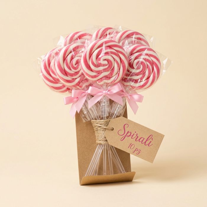 Spiralì Lecca lecca a spirale bianco e rosa - Confezione da 10